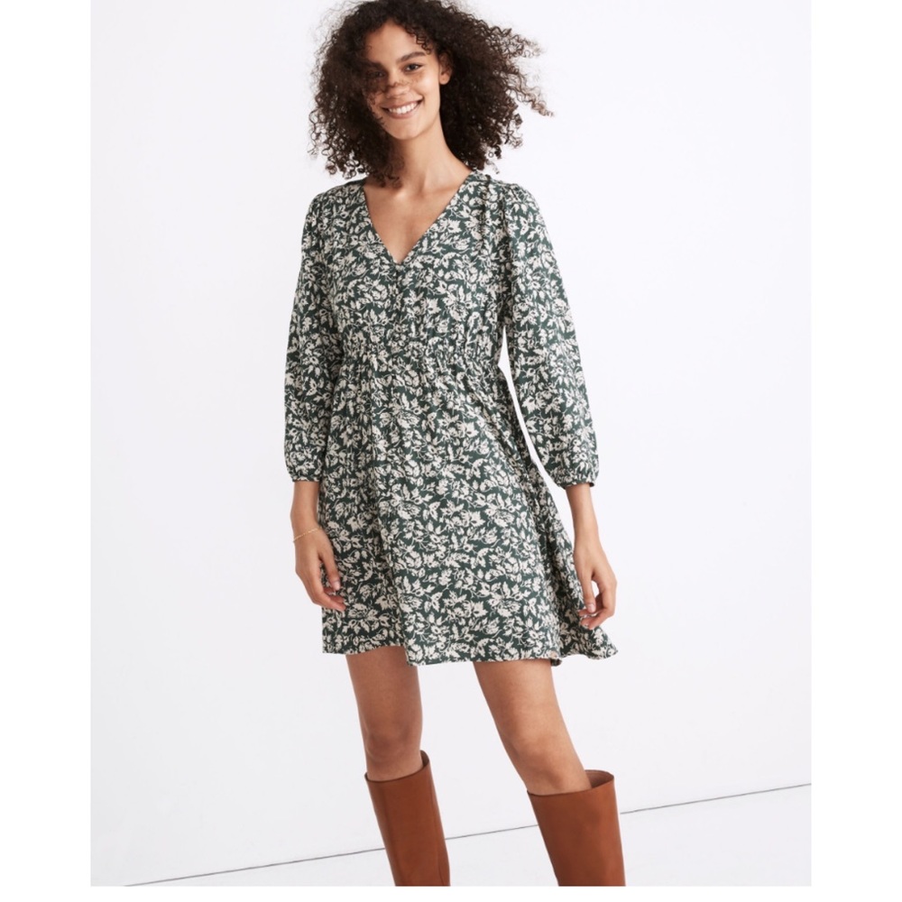 Madewell Green Floral Mini Dress